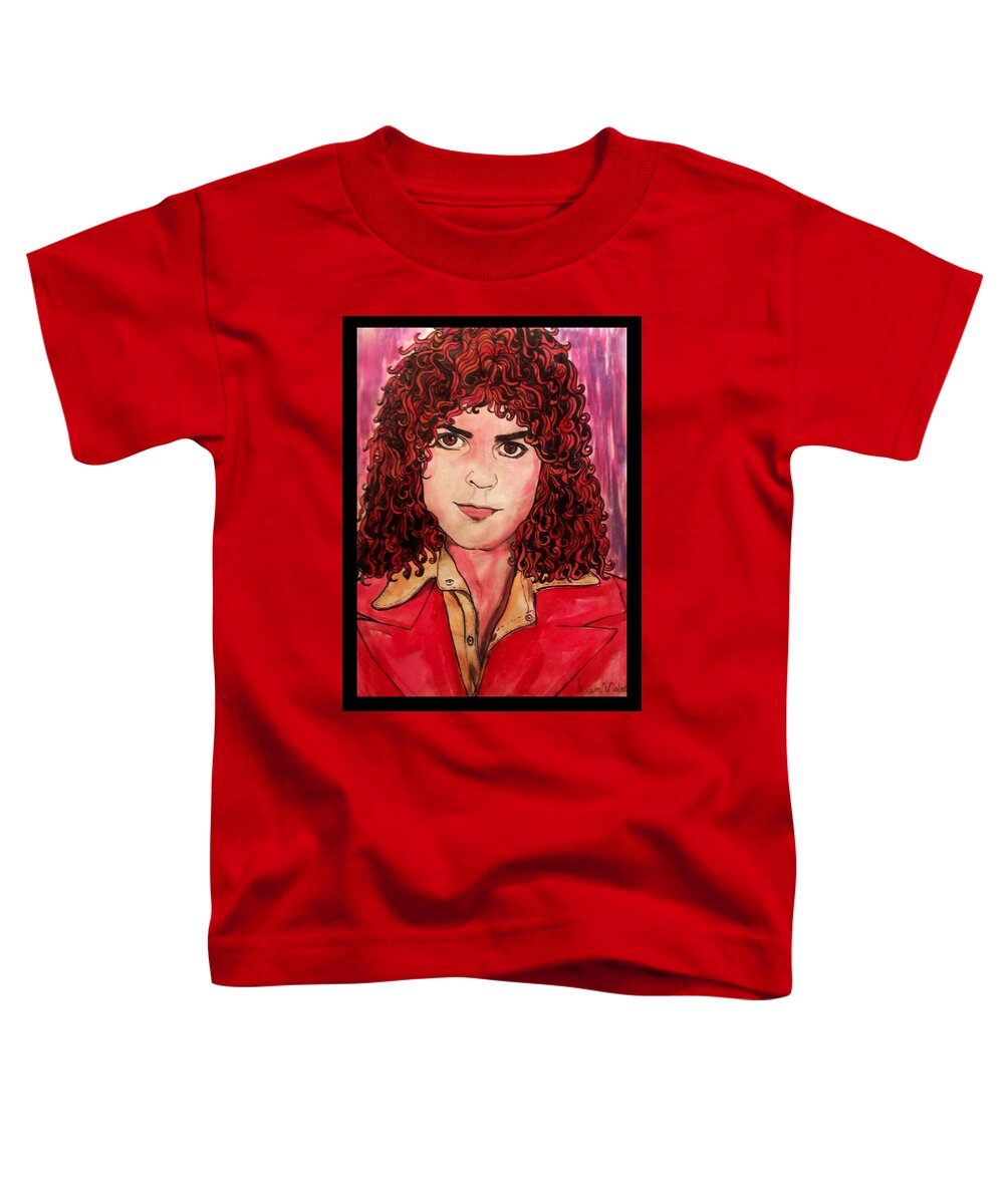 Glam Rock Toddler T-Shirt featuring the painting Portrait of Marc Bolan by Joan-Violet Stretch