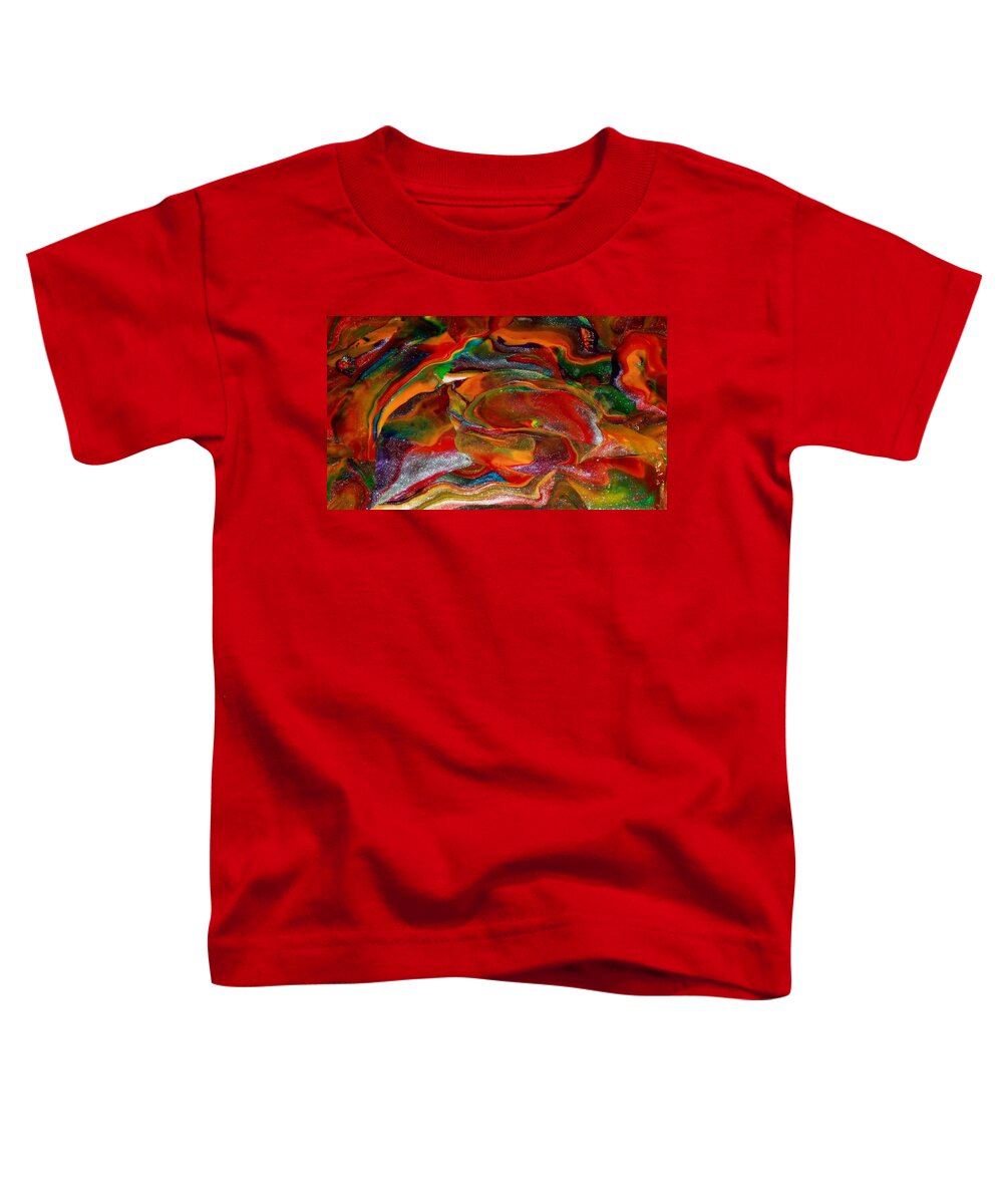 Abstract Toddler T-Shirt featuring the mixed media Rainbow Blossom by Deborah Stanley