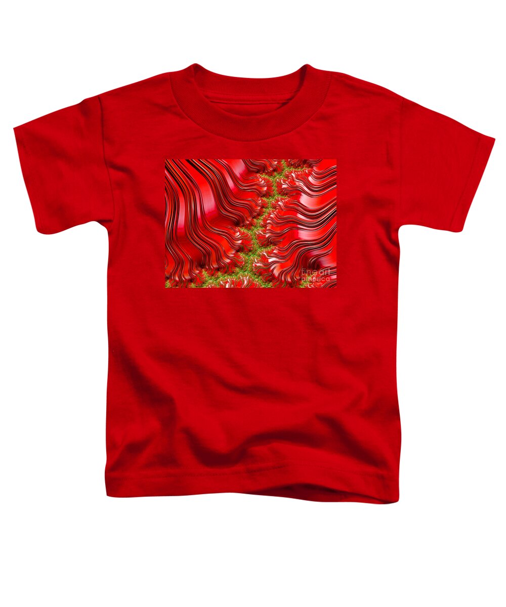 Digital Art Toddler T-Shirt featuring the digital art Red and Green Fractal Abstract by Imagery by Charly