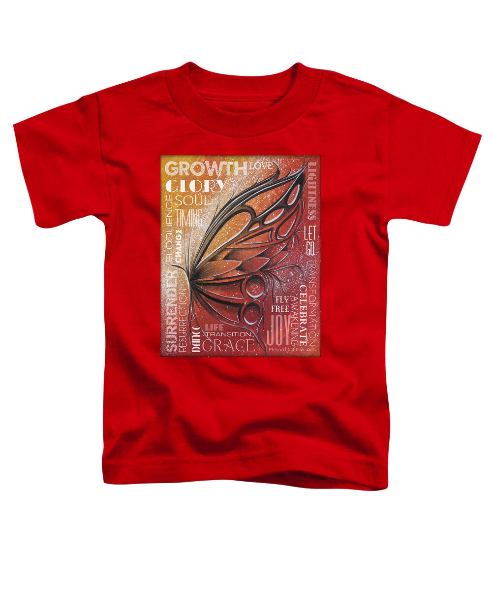 Butterfly Toddler T-Shirt featuring the painting Red Butterfly Wordart by Reina Cottier