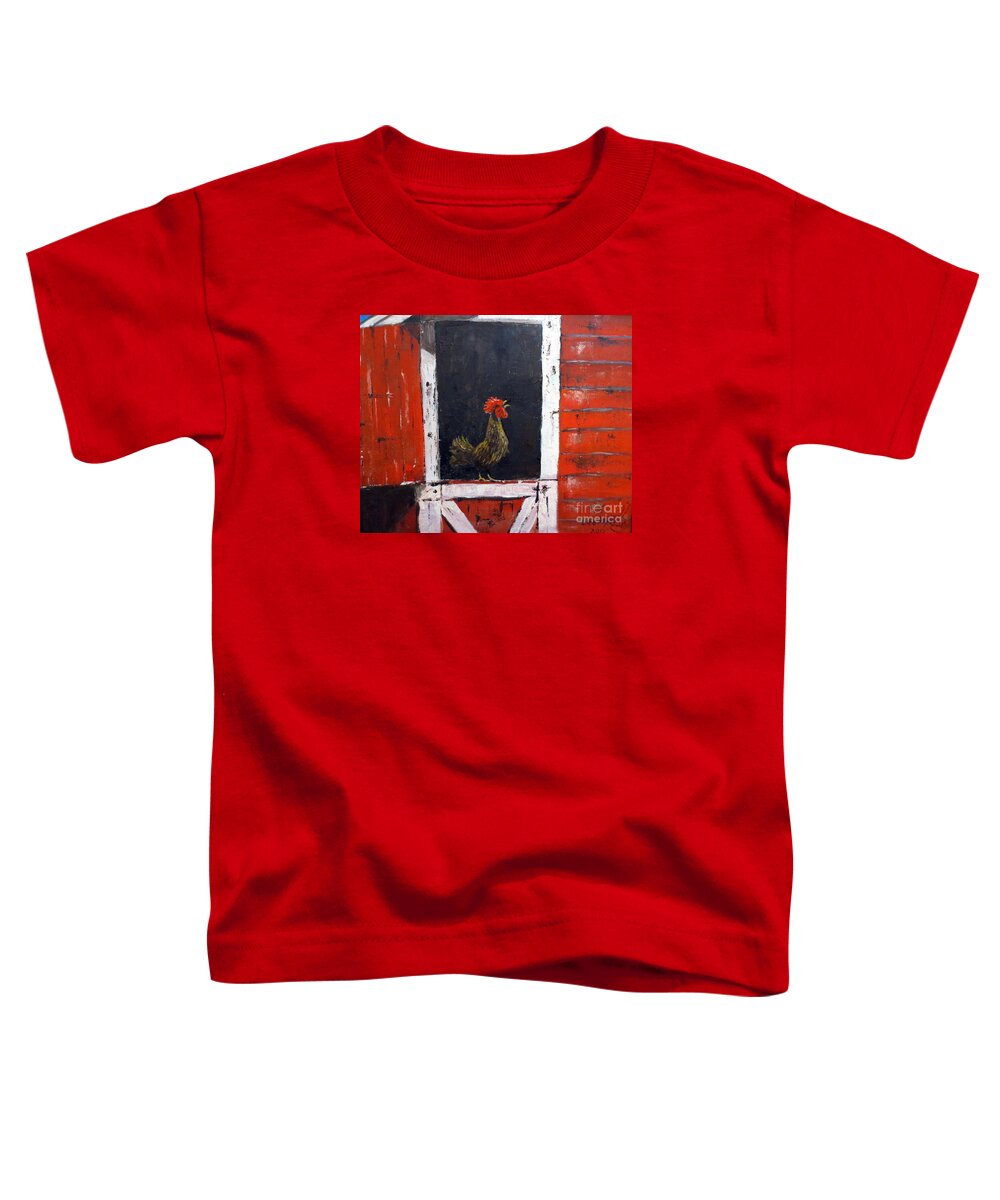 Rooster Painting Toddler T-Shirt featuring the painting Rooster In Window by Lee Piper