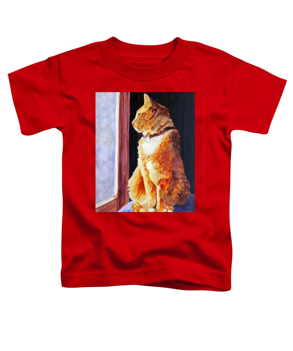 Cat Toddler T-Shirt featuring the painting Tabby's Favorite Seat by Jenny Armitage