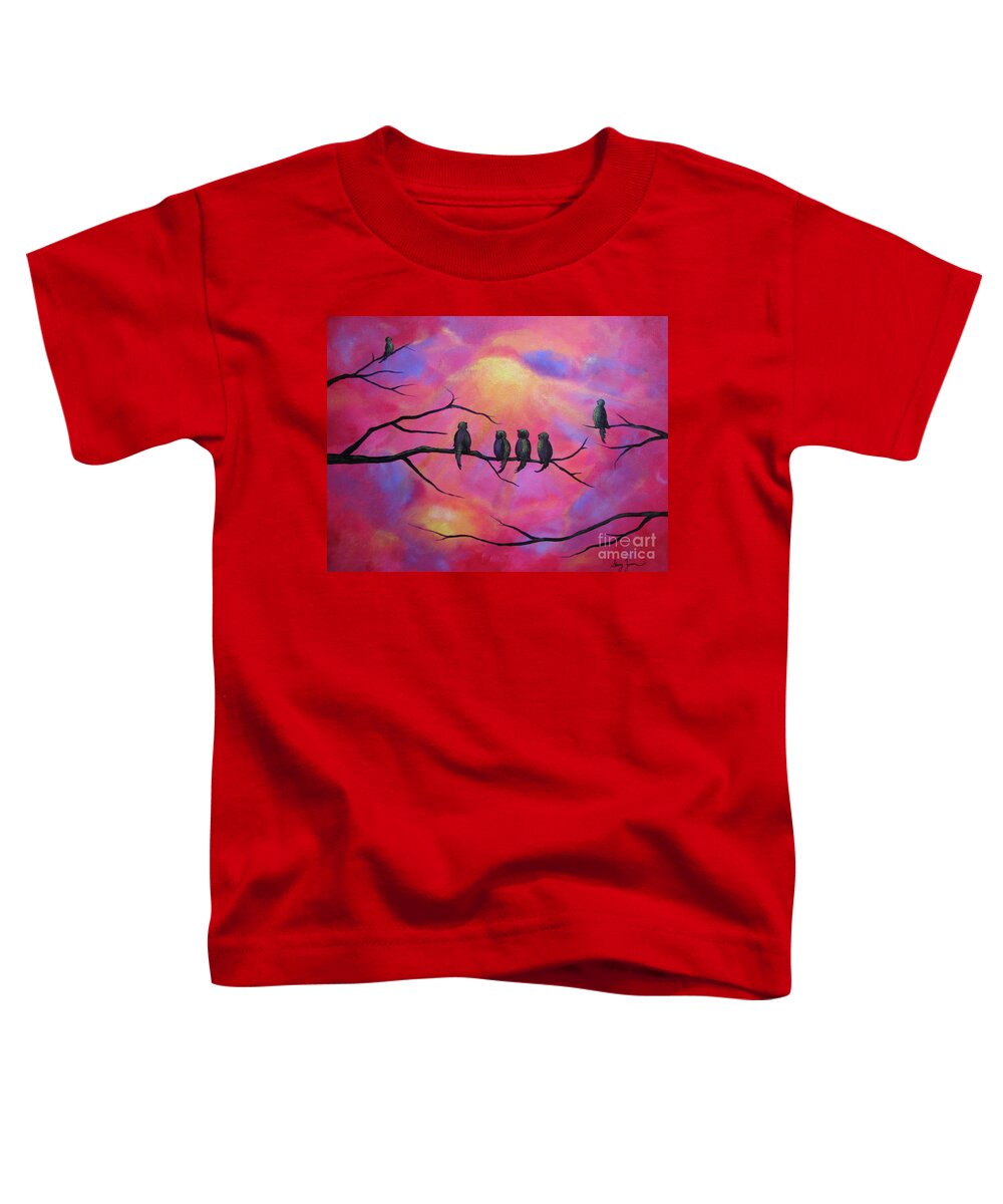Birds Toddler T-Shirt featuring the painting Blazing Ruby Sky by Stacey Zimmerman