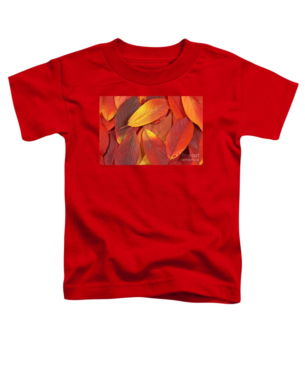 Leaves Toddler T-Shirt featuring the photograph Red autumn leaves pile by Simon Bratt