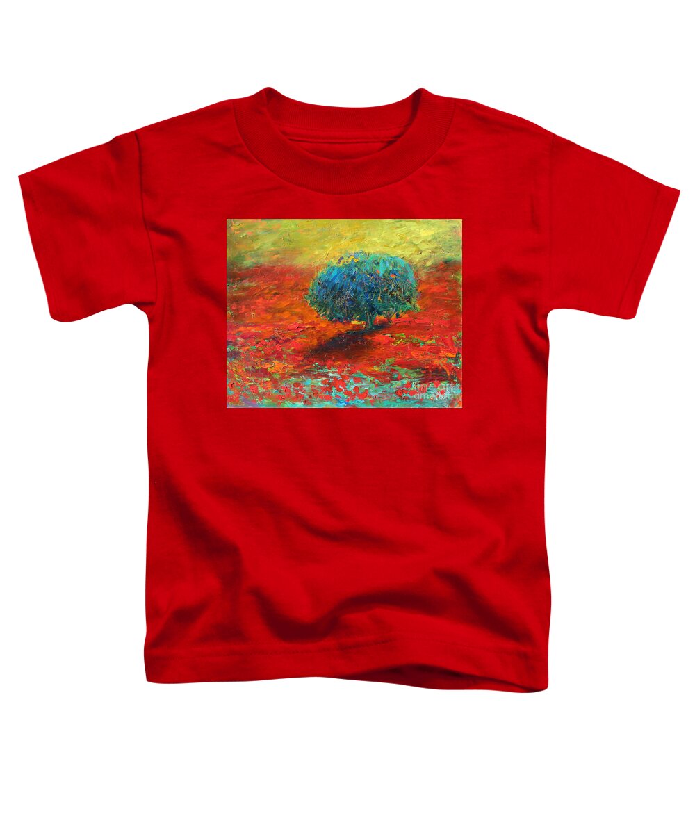 Tuscany Poppy Field Landscape Paintings Toddler T-Shirt featuring the painting Tuscany poppy field tree landscape by Svetlana Novikova