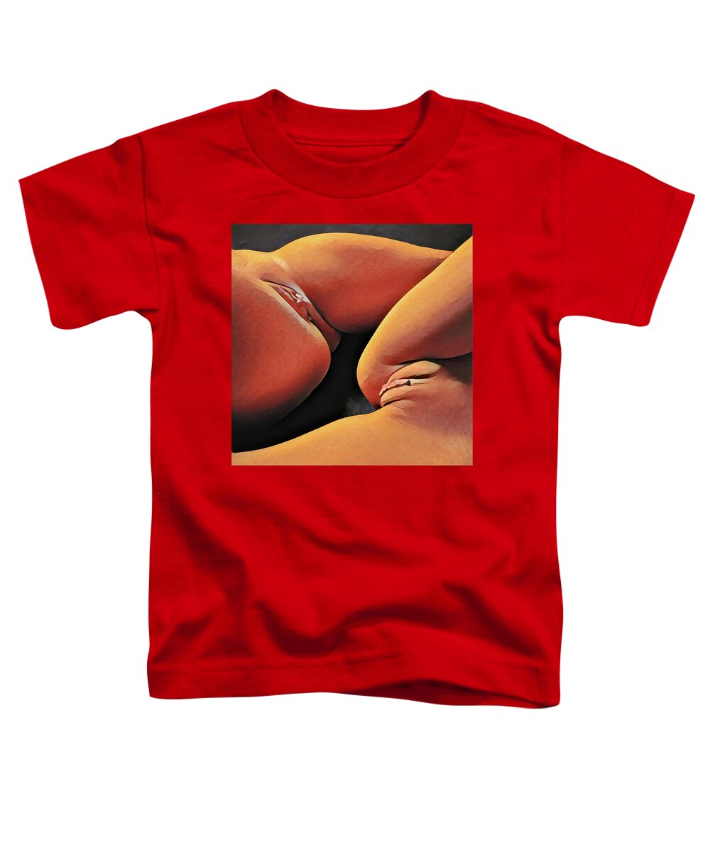 Watercolor Toddler T-Shirt featuring the digital art 0886s-HB-TR Explicit Watercolor of Two Women Vulva to Vulva by Chris Maher