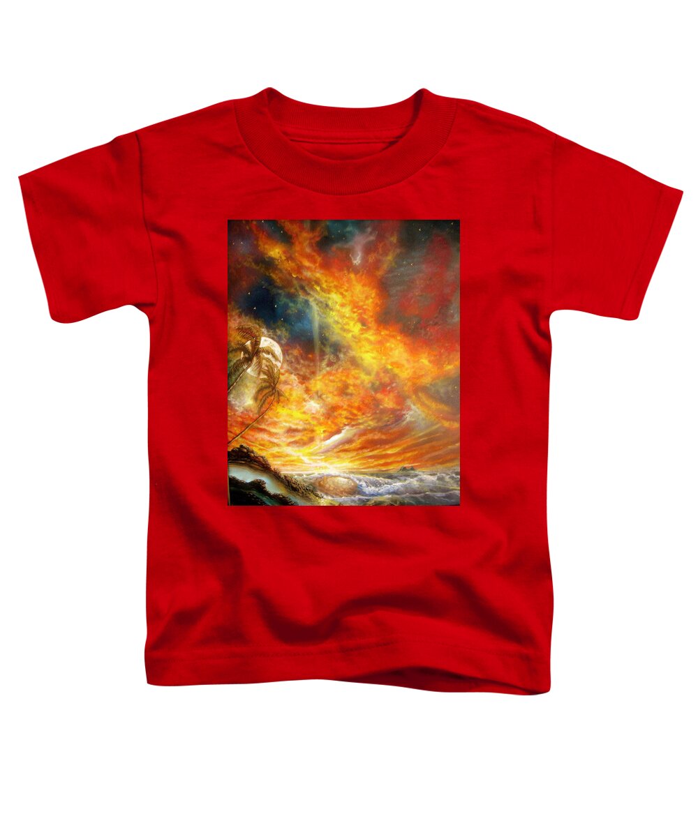 Hawaii Sunset Toddler T-Shirt featuring the painting Hawaii Sunset #3 by Leland Castro