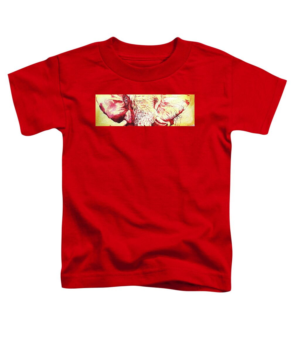 Elephant Red And Cream Toddler T-Shirt featuring the painting It was All a Dream by Femme Blaicasso