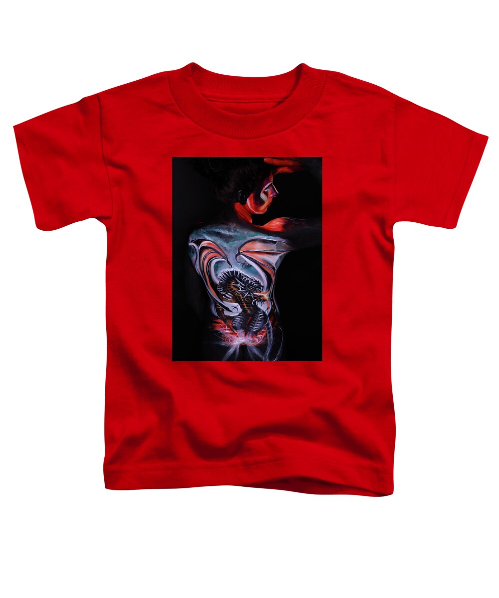 Dragon Toddler T-Shirt featuring the photograph Painful Release #2 by Angela Rene Roberts and Cully Firmin