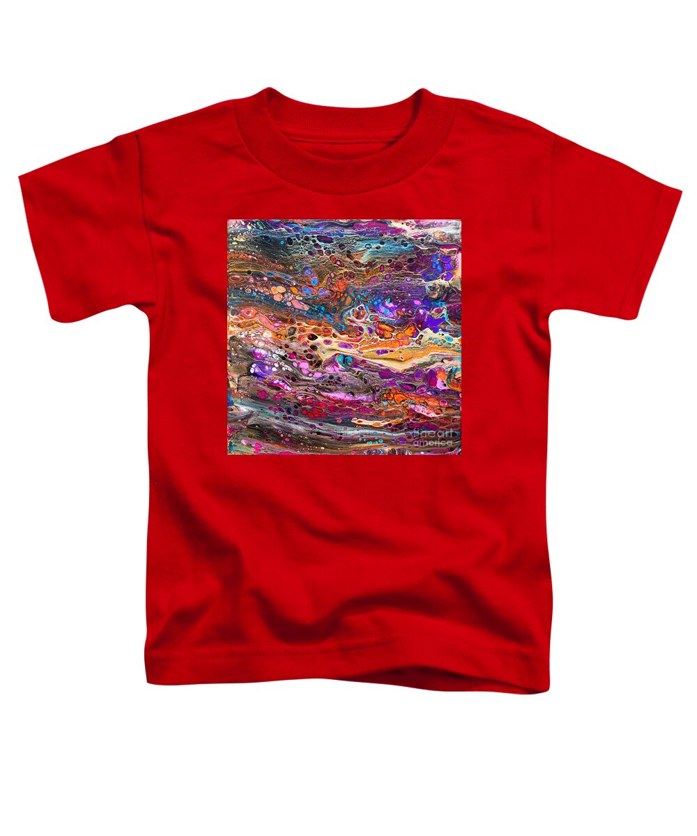 Beautiful Colorful Intense Compelling Vibrant Dynamic Dramatic Abstract Patterns Orange Turquoise Magenta Toddler T-Shirt featuring the painting #186 Glory #186 by Priscilla Batzell Expressionist Art Studio Gallery