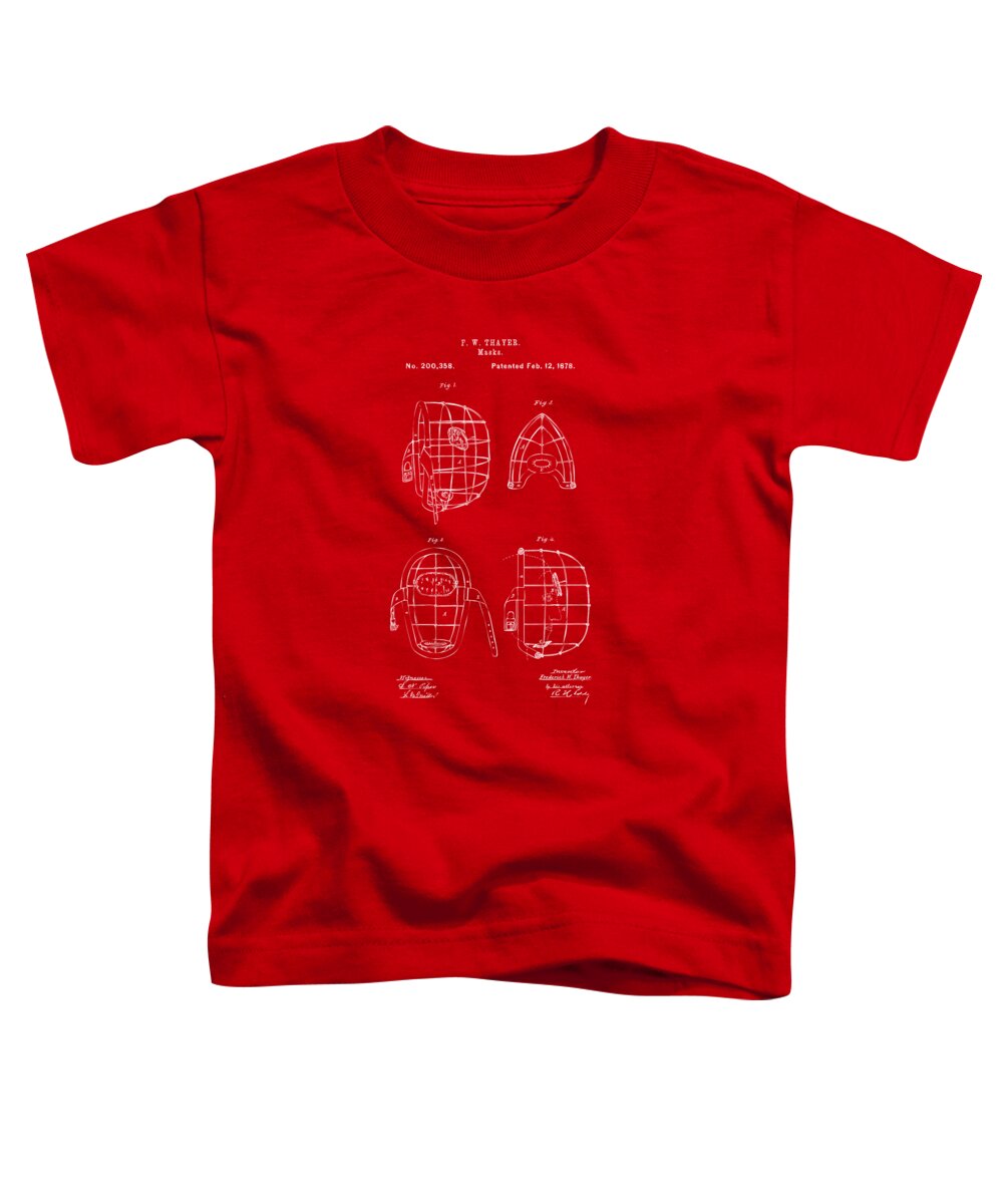 Baseball Toddler T-Shirt featuring the digital art 1878 Baseball Catchers Mask Patent - Red by Nikki Marie Smith
