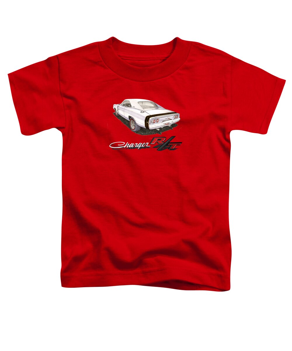 Muscle Car Tee Shirts Toddler T-Shirt featuring the painting 1968 Dodge Charger tee shirt by Jack Pumphrey