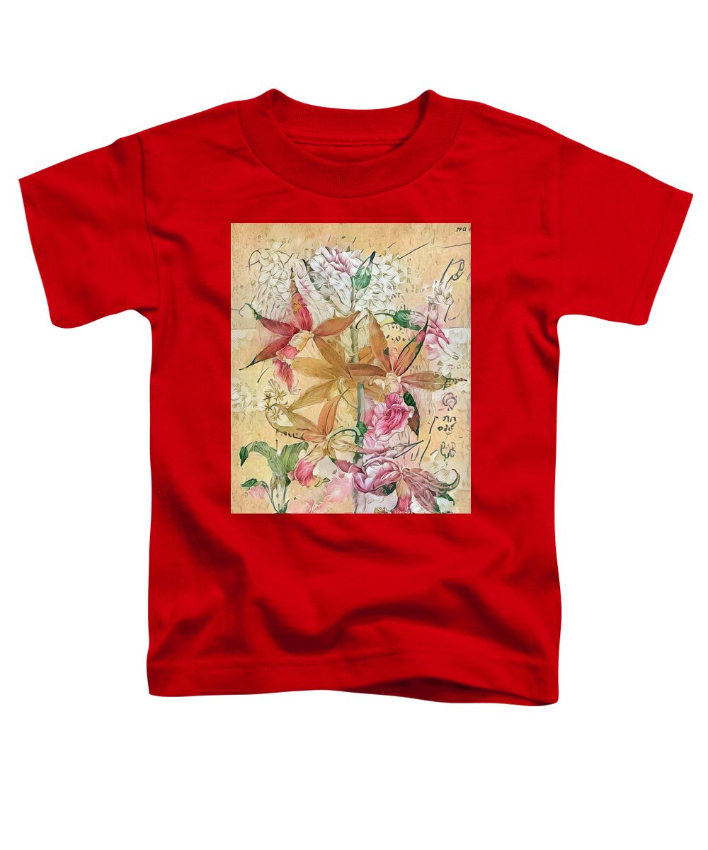 Abstract Floral Toddler T-Shirt featuring the digital art Shabby Chic Botanical Flowers #6 by Amy Cicconi