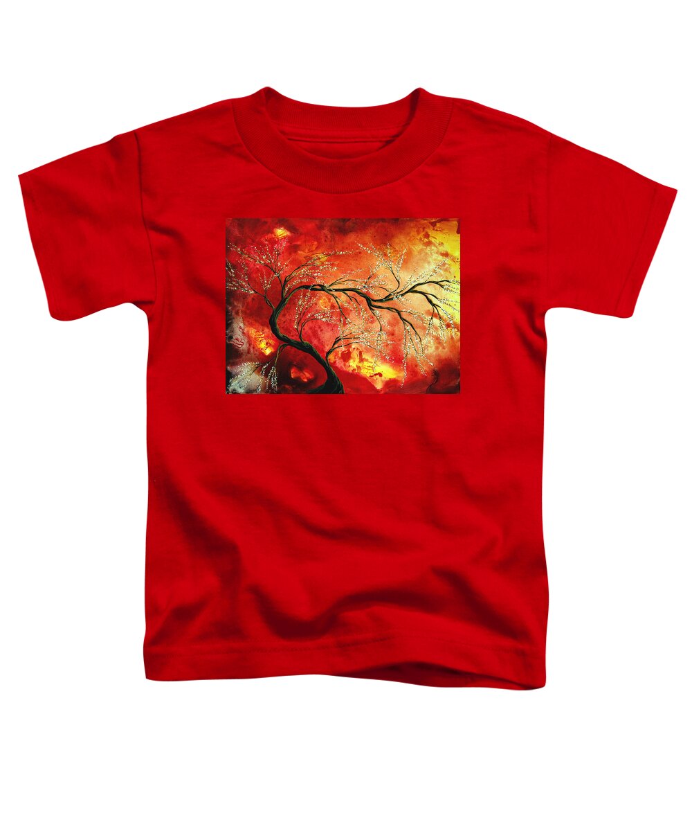 Abstract Toddler T-Shirt featuring the painting Abstract Art Floral Tree Landscape Painting FRESH BLOSSOMS by MADART by Megan Aroon