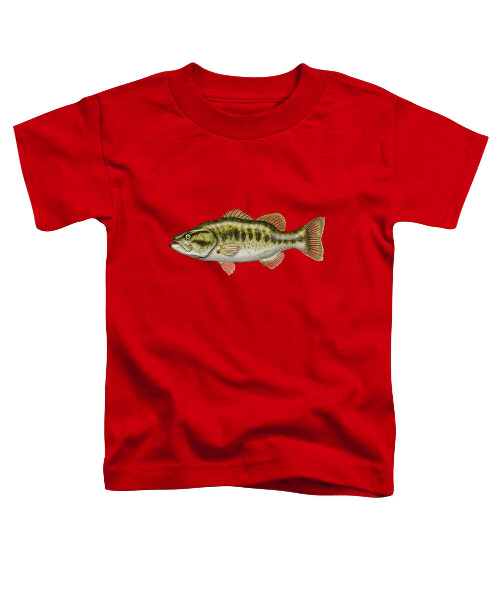 'fishing Corner' Collection By Serge Averbukh Toddler T-Shirt featuring the digital art Largemouth Bass on Red Leather by Serge Averbukh