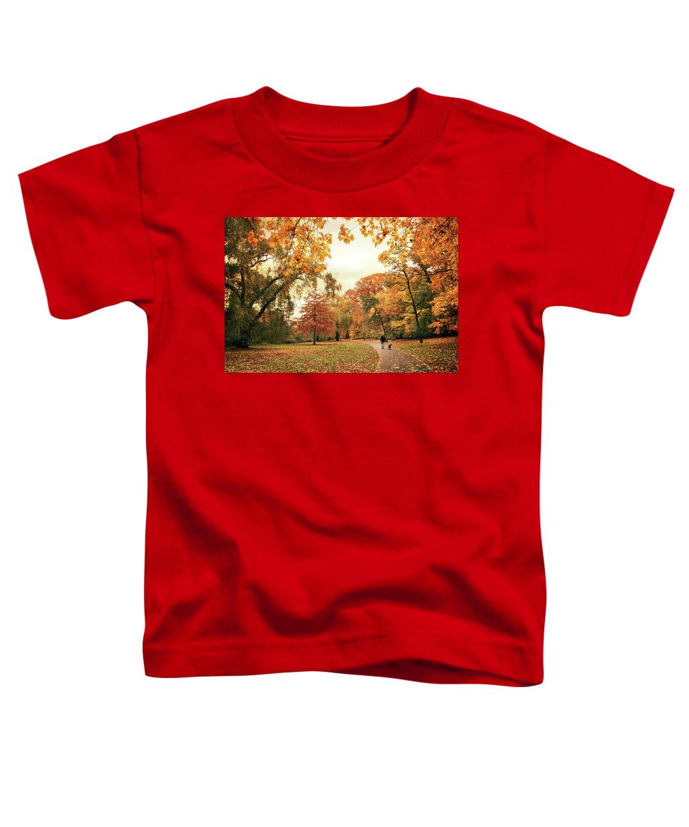 Autumn Toddler T-Shirt featuring the photograph Autumn's Golden Path by Jessica Jenney