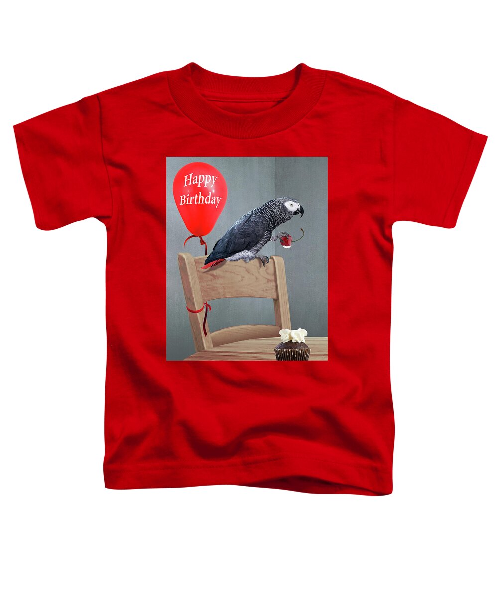 Parrot Toddler T-Shirt featuring the digital art Birthday Bird Card by M Spadecaller