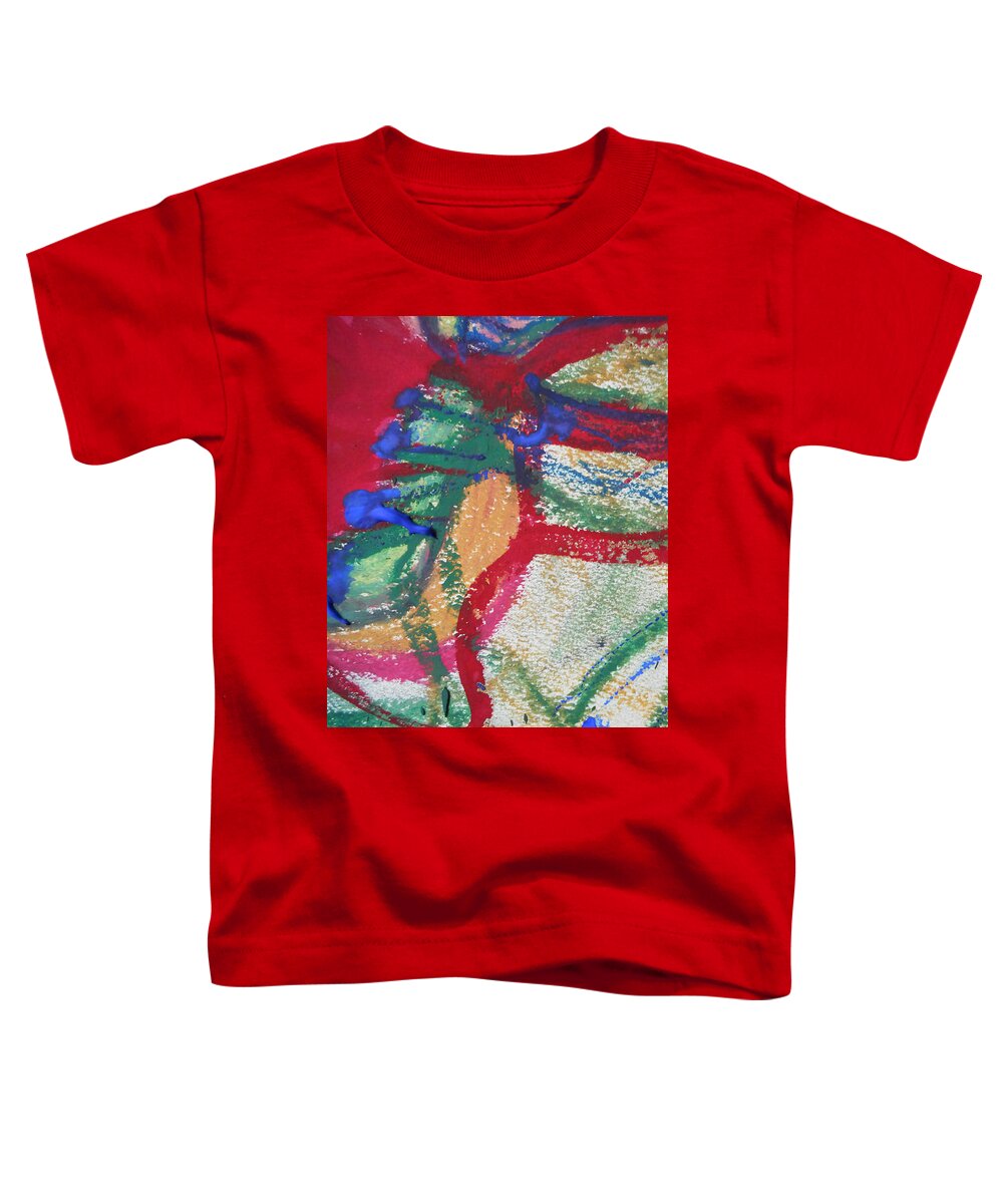 Katerina Stamatelos Toddler T-Shirt featuring the painting Blue on Red by Katerina Stamatelos