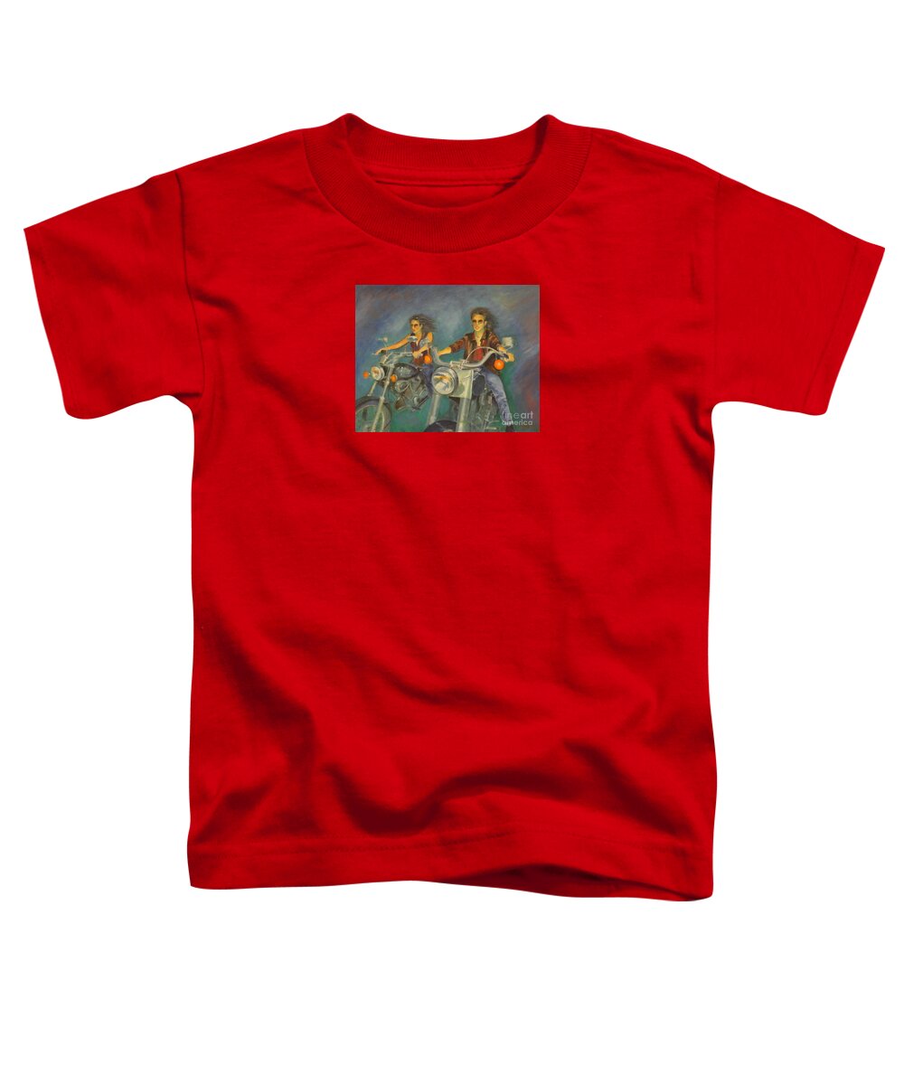 Motorbykes Toddler T-Shirt featuring the painting Byker by Dagmar Helbig