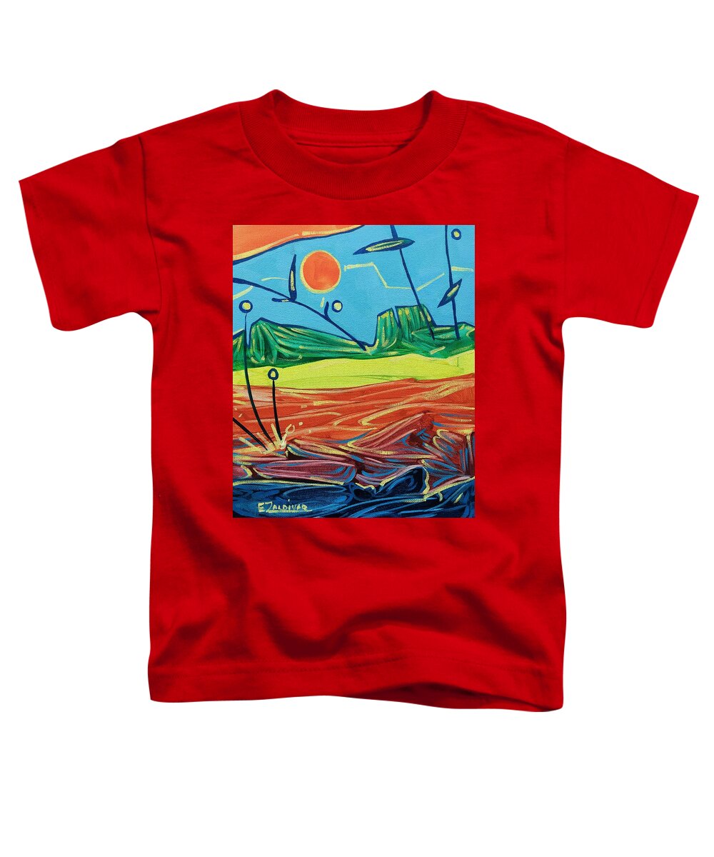 Sunset Toddler T-Shirt featuring the painting Classic sunset at the sea by Enrique Zaldivar