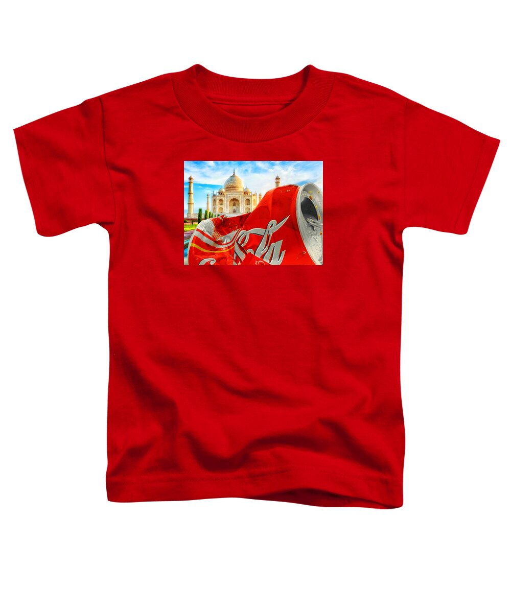 Coca-cola Toddler T-Shirt featuring the painting Coca-Cola Can Trash Oh Yeah - And The Taj Mahal by Tony Rubino