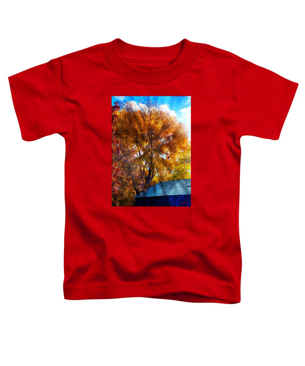 Autumn Trees Toddler T-Shirt featuring the photograph Cottonwood Conversations With Cobalt Sky by Anastasia Savage Ealy