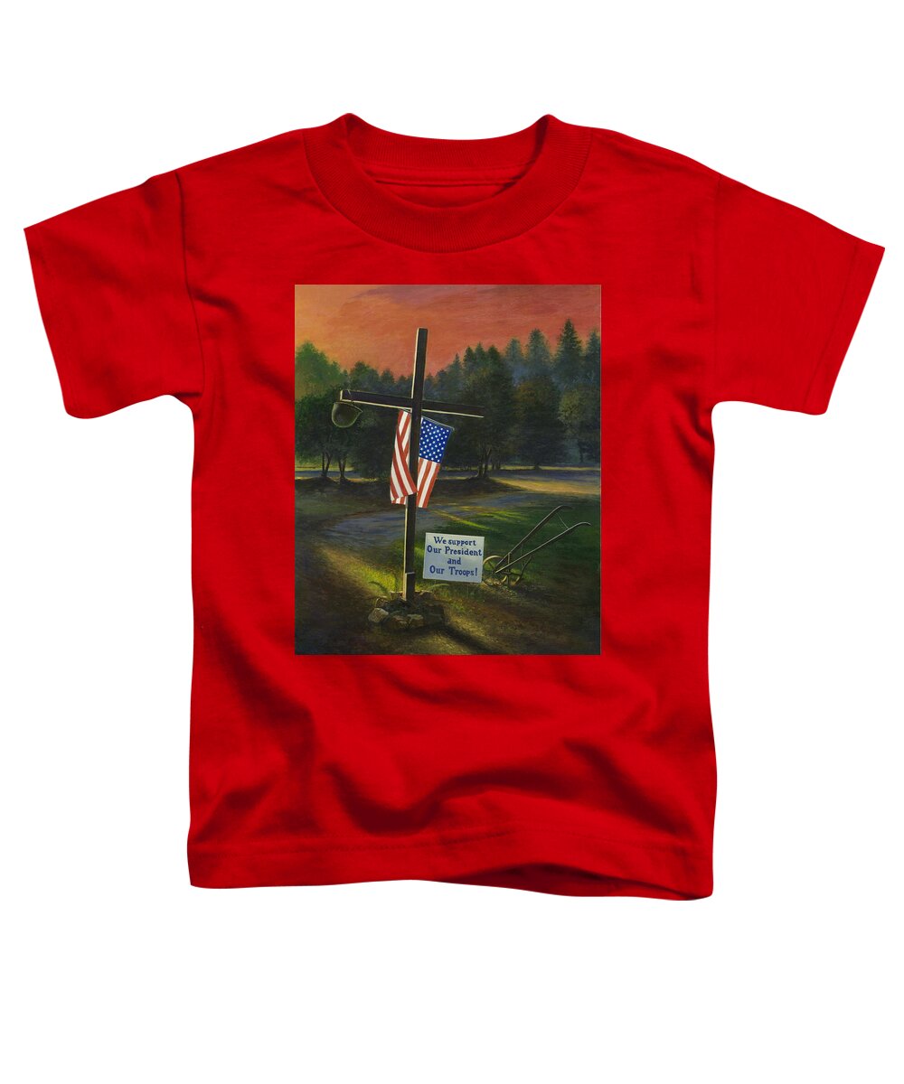 Cross Toddler T-Shirt featuring the painting Cross of Remembrance by Randy Welborn