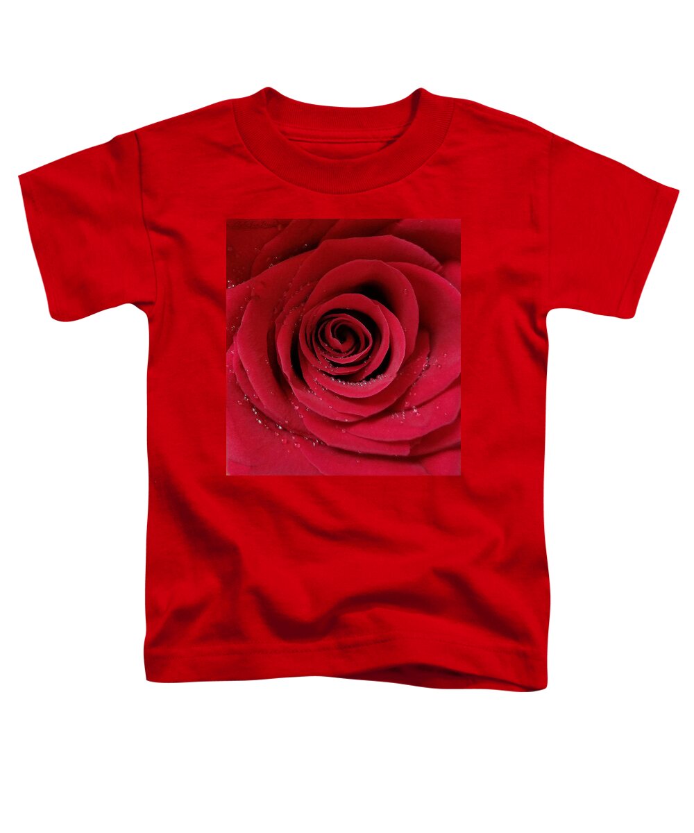 Red Toddler T-Shirt featuring the photograph Dew Drop Rose by ChelleAnne Paradis