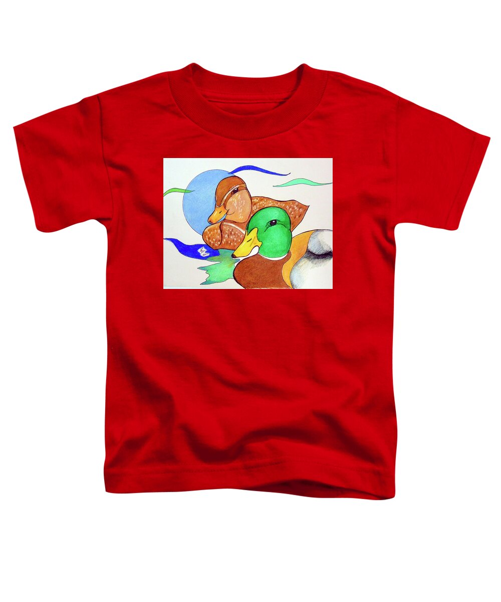 Ducks Toddler T-Shirt featuring the drawing Ducks2017 by Loretta Nash