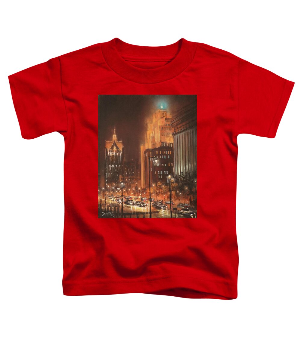 Milwaukee Toddler T-Shirt featuring the painting East Wisconsin Avenue by Tom Shropshire