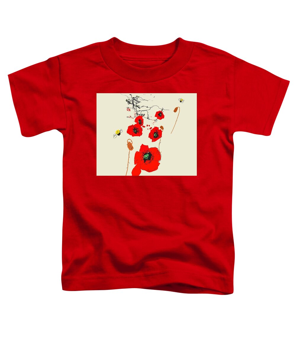 Landscape. Fields. Flowers. Poppies Toddler T-Shirt featuring the digital art Field Of Red by Debbi Saccomanno Chan