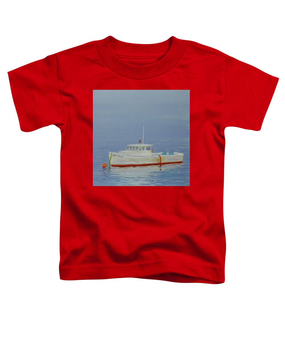 Beach Seascape Water Ocean Sea Boat Harbor Lobster Fog Artist Scott White Toddler T-Shirt featuring the painting Fogged In by Scott W White