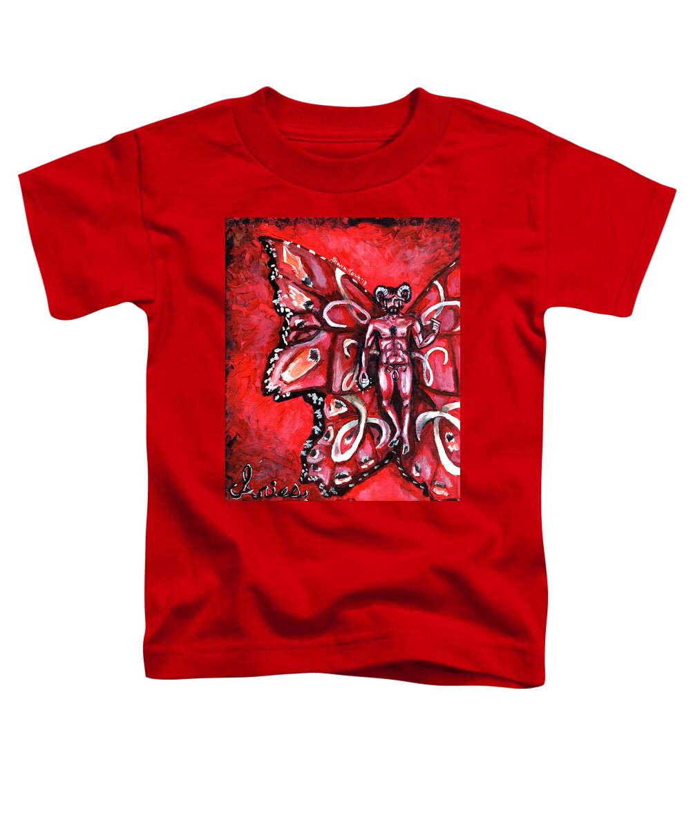 Aries Toddler T-Shirt featuring the painting Free as an Aries by Shana Rowe Jackson
