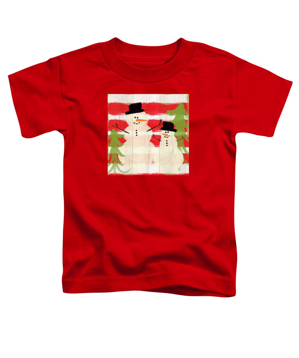 Snowman Toddler T-Shirt featuring the painting Happy Snowmen- Art by Linda Woods by Linda Woods