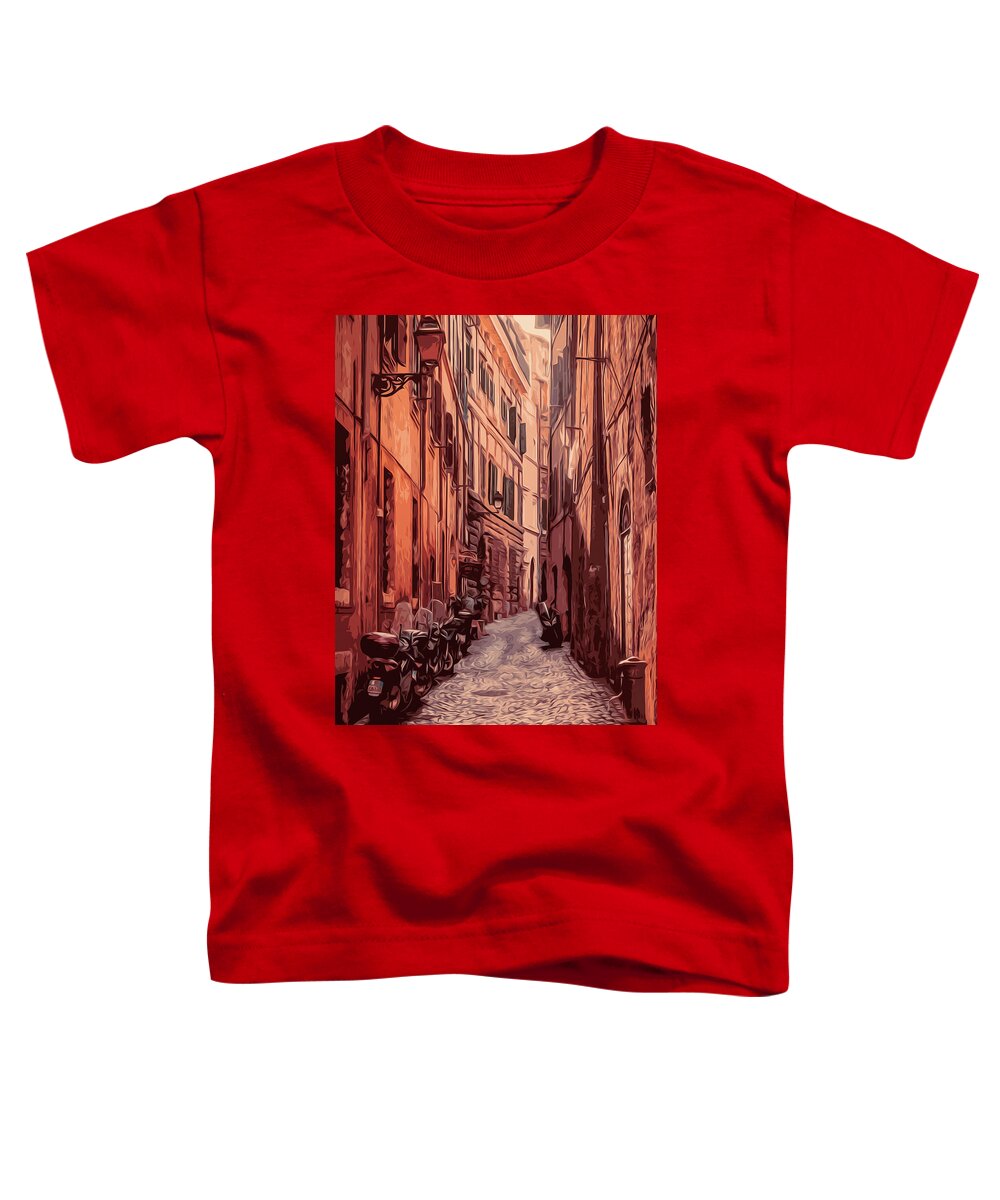 Rome Street Toddler T-Shirt featuring the painting Italy, the old streets of Rome by AM FineArtPrints
