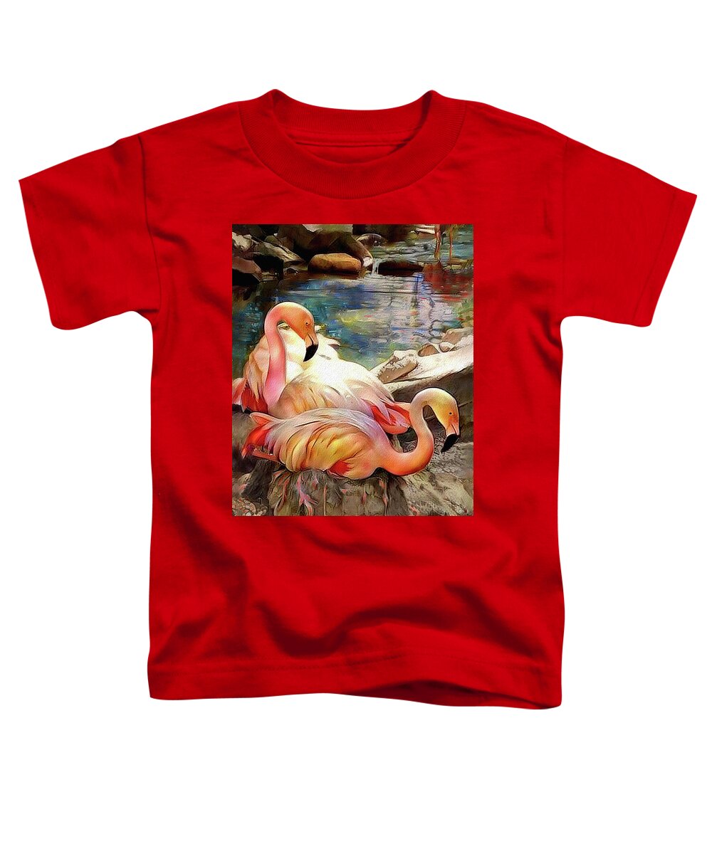Birds Toddler T-Shirt featuring the digital art Jacqueline's Flamingos by Jann Paxton