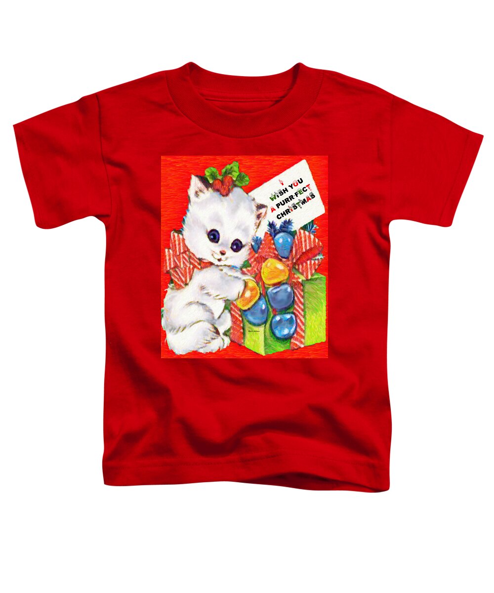 Rafael Salazar Toddler T-Shirt featuring the digital art Kitty at Christmas time by Rafael Salazar
