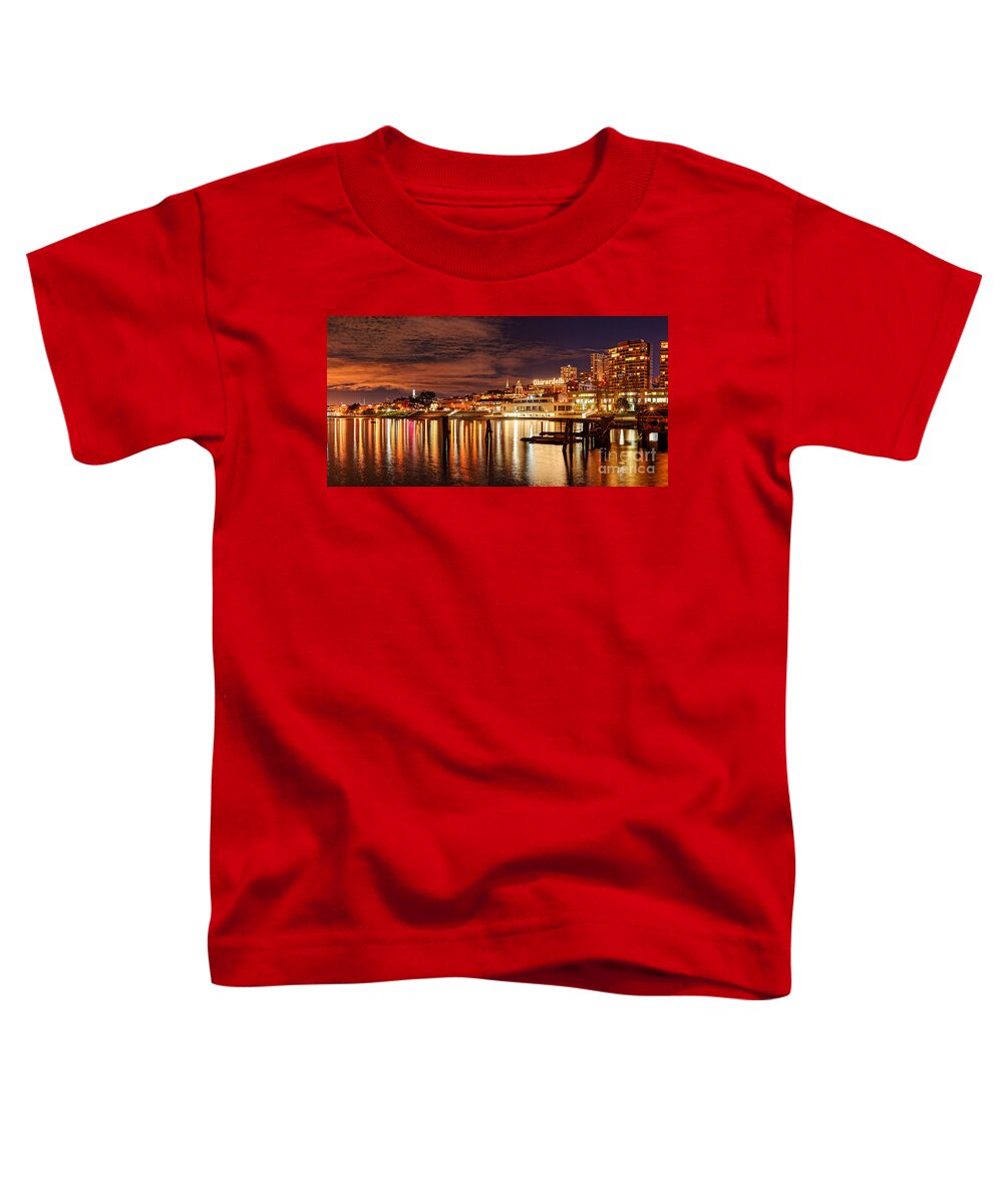 San Francisco Toddler T-Shirt featuring the photograph Night Panorama of Fisherman's Wharf and Ghirardelli Square - San Francisco California by Silvio Ligutti