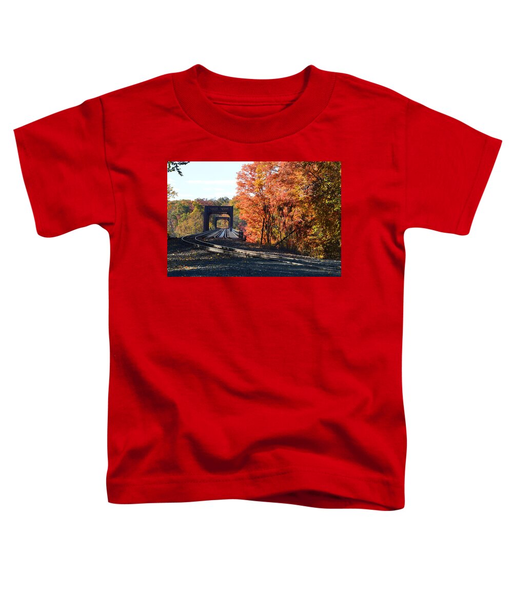 Autumn Toddler T-Shirt featuring the photograph No Train Coming by Charles HALL