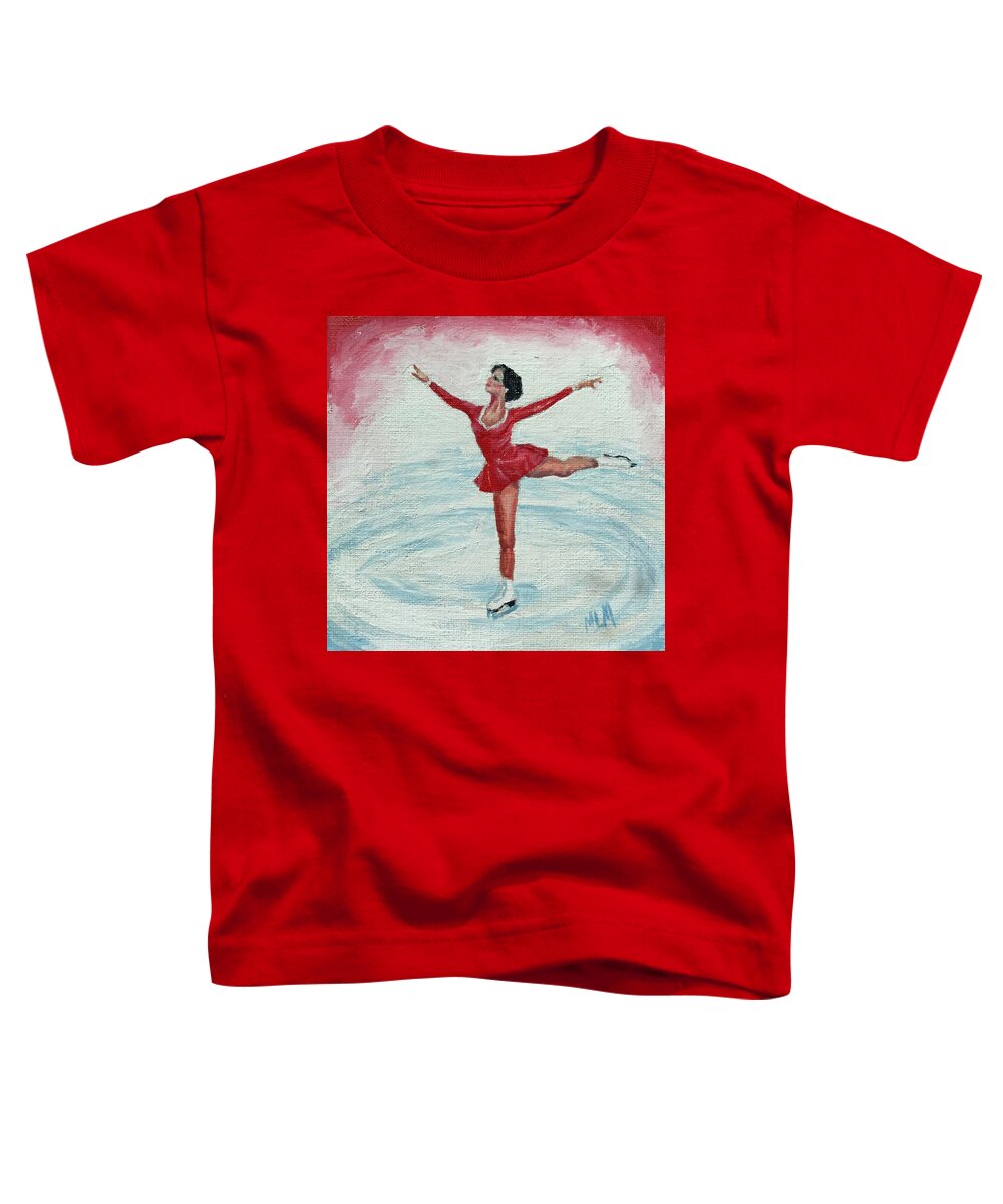 Red Toddler T-Shirt featuring the painting Olympic Figure Skater by ML McCormick