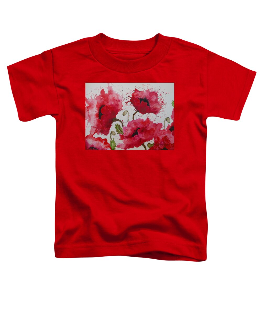 Red Poppy Painting Toddler T-Shirt featuring the painting Party Poppies by Karen Kennedy Chatham