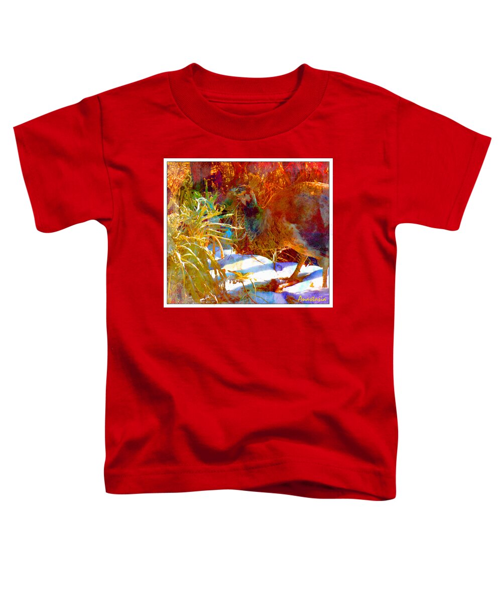 Winter Toddler T-Shirt featuring the photograph Peahen in Winter Garden I by Anastasia Savage Ealy