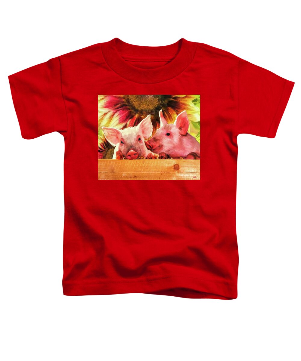 Piglets Toddler T-Shirt featuring the painting Piglet Playmates by Tina LeCour