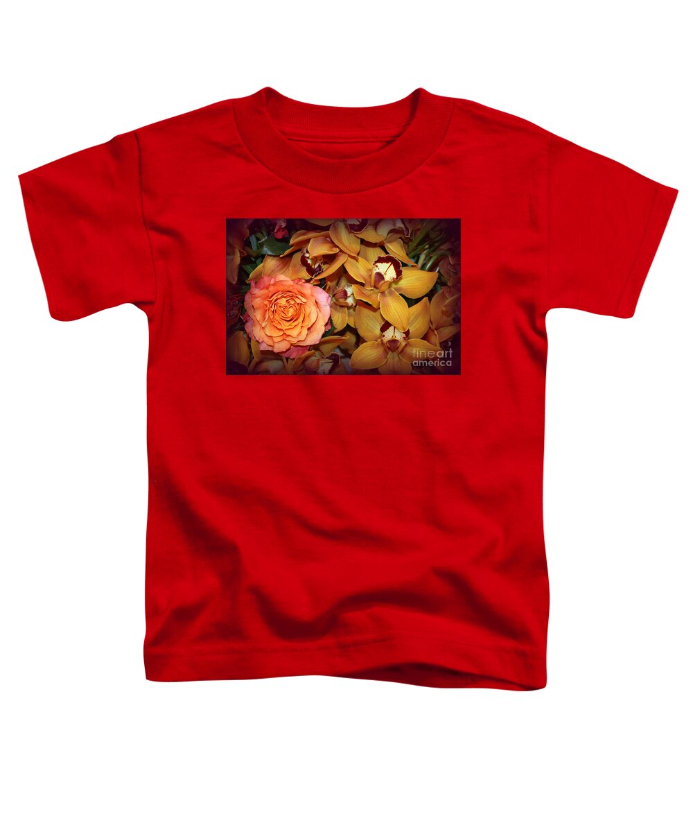 Rose Toddler T-Shirt featuring the photograph Pink Rose and Yellow Orchids by Dora Sofia Caputo
