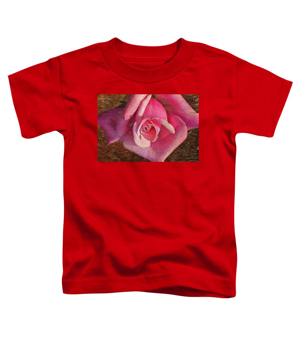 Rose Toddler T-Shirt featuring the photograph Pink Rose With Gold Leaf Look by Phyllis Denton