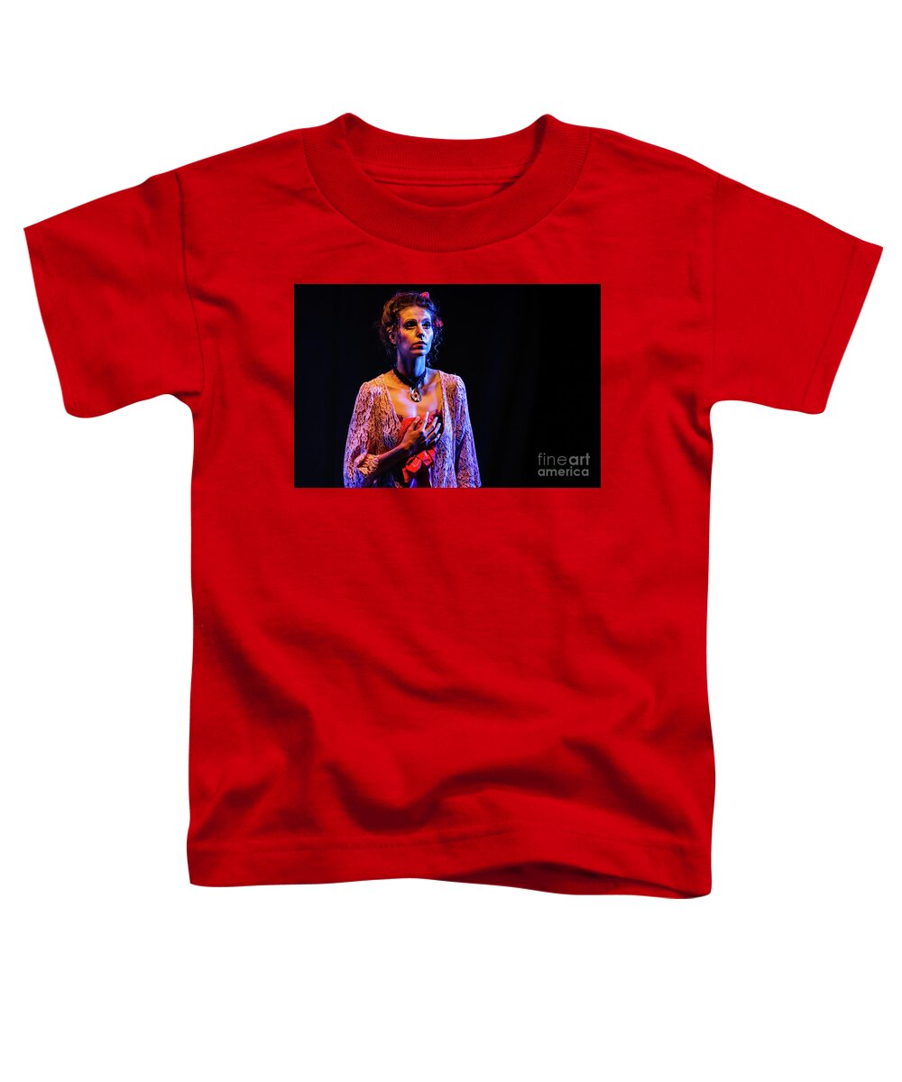 Ballet Toddler T-Shirt featuring the photograph Portrait of ballet dancer in pose on stage by Dimitar Hristov