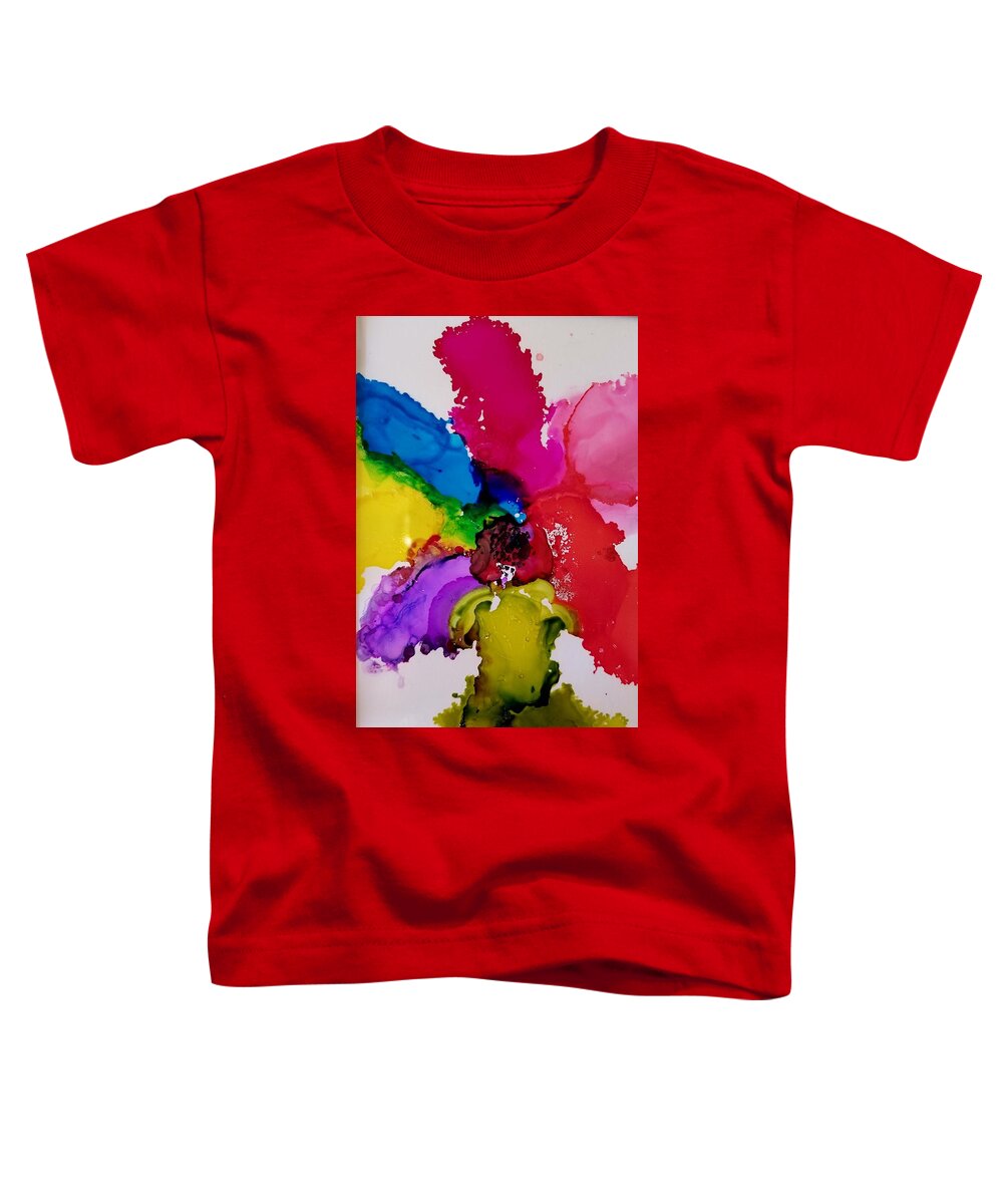 Unique Toddler T-Shirt featuring the painting Rainbow Flower by Donna Perry
