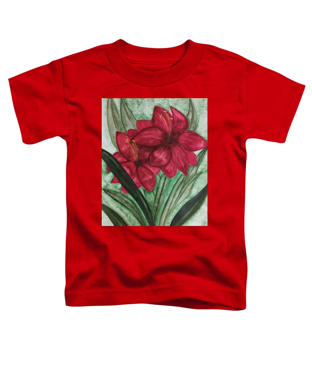 Deep Red Amaryllis Toddler T-Shirt featuring the painting Red Amaryllis by Susan Nielsen
