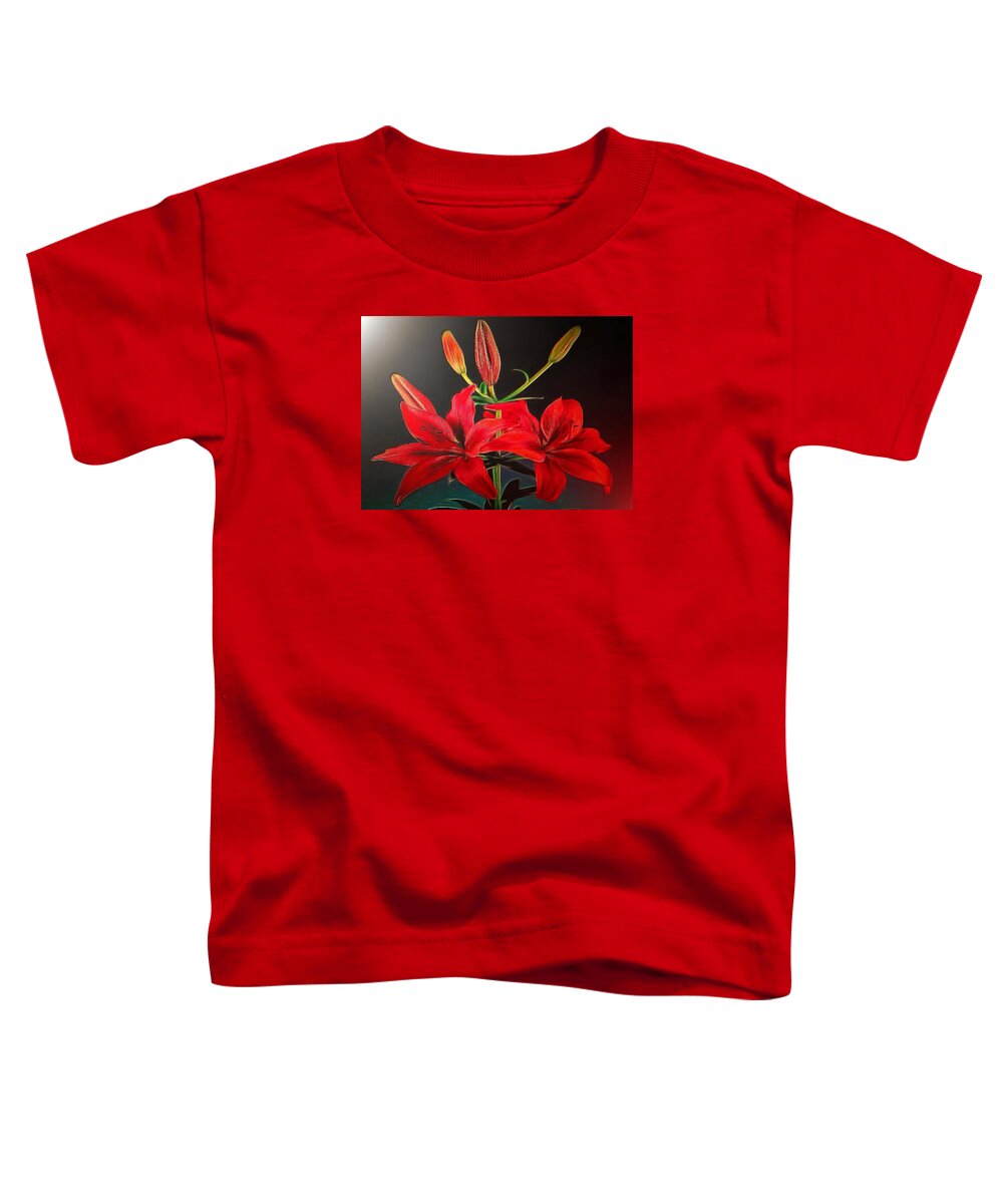 Lilies Toddler T-Shirt featuring the digital art Red Lilies by Charmaine Zoe