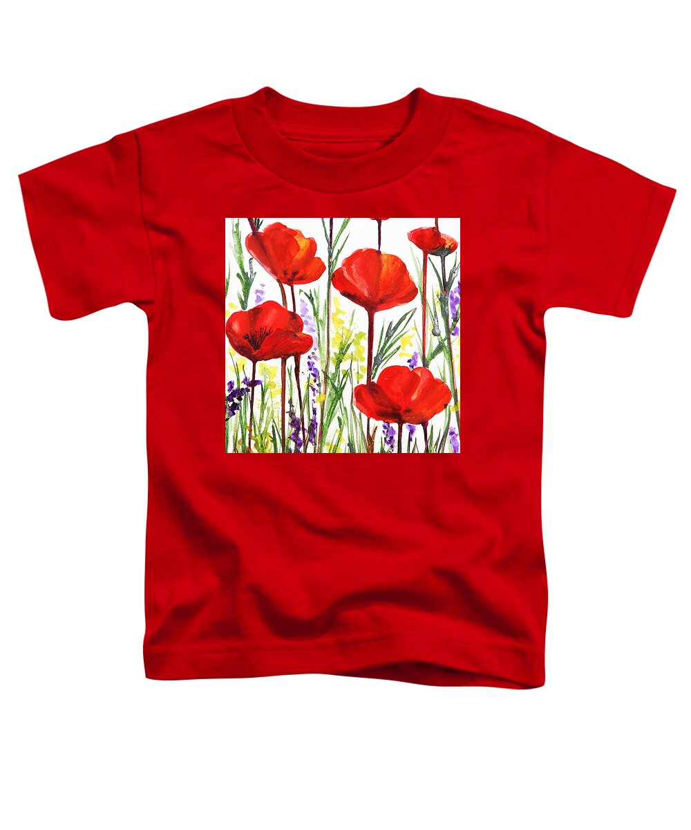 Poppies Toddler T-Shirt featuring the painting Red Poppies Watercolor by Irina Sztukowski by Irina Sztukowski